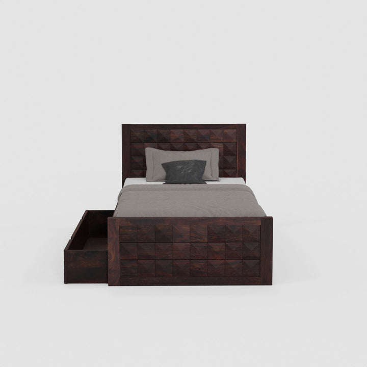 Damiana Solid Sheesham Wood Single Bed With One Drawer (Walnut Finish)