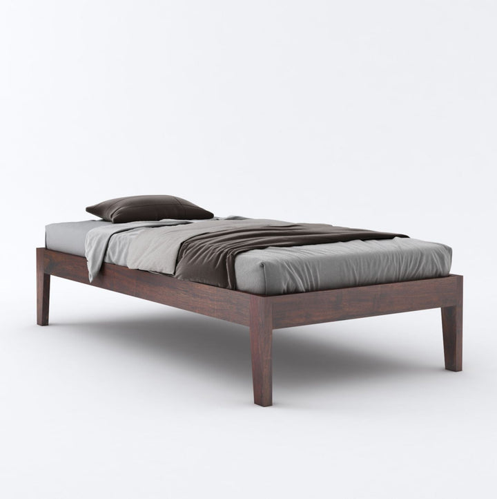 Coraline Solid Sheesham Wood Single Bed Without Storage (Walnut Finish)