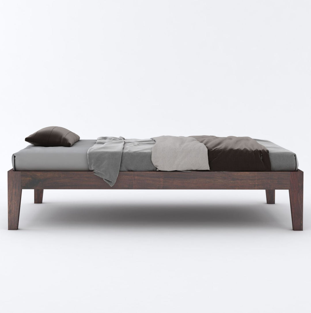 Coraline Solid Sheesham Wood Single Bed Without Storage (Walnut Finish)