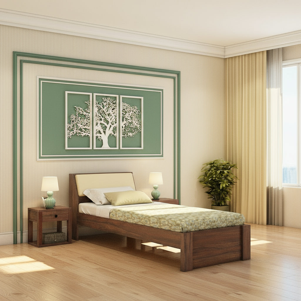 Ainhoa Solid Sheesham Wood Single Bed Without Storage (Walnut Finish)