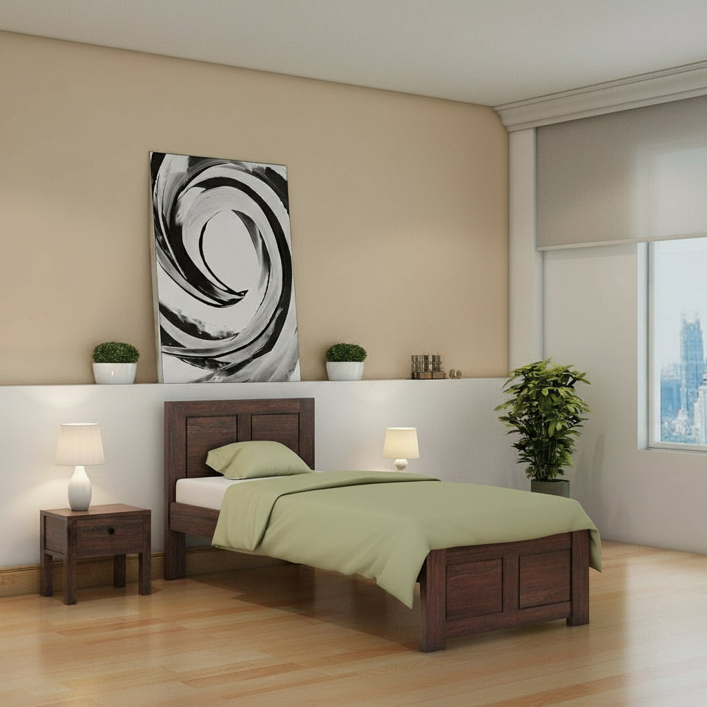 Aitana Solid Sheesham Wood Single Bed Without Storage (Walnut Finish)