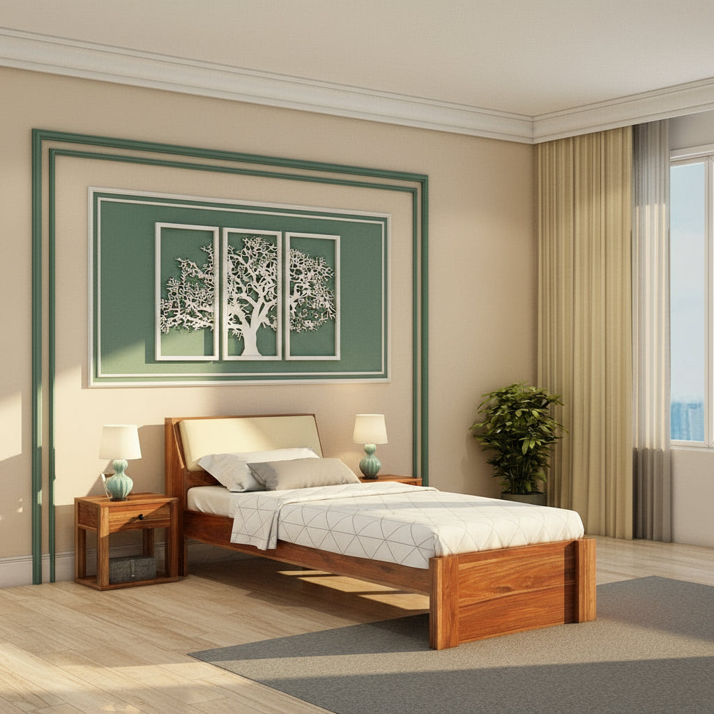 Alondra Solid Sheesham Wood Single Bed Without Storage (Natural Finish)