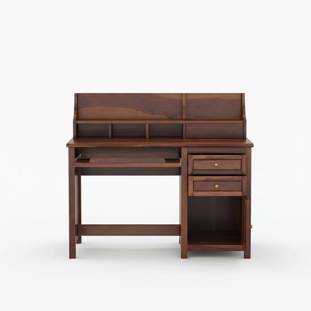 Alondra sheesham wood study table with storage cabinets and shelve