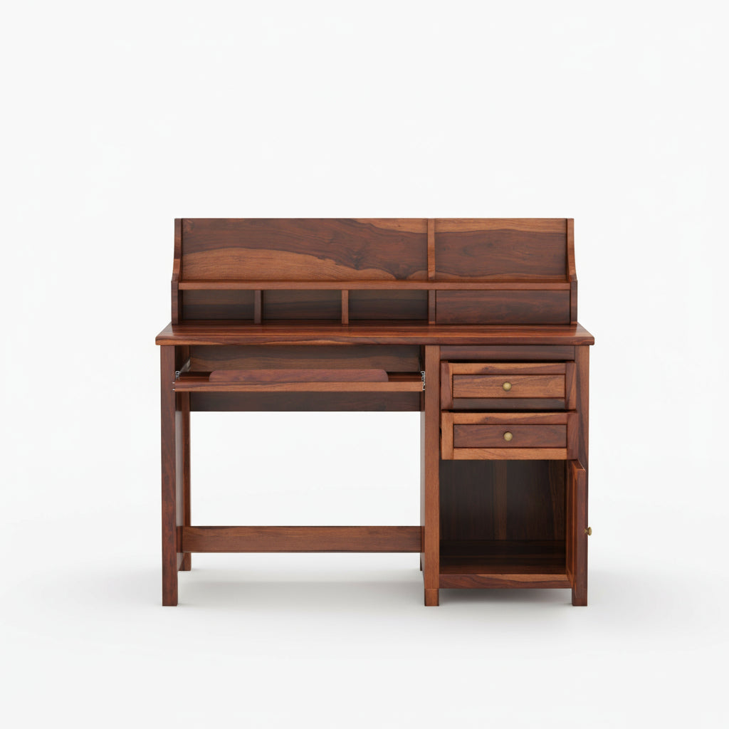 Alondra sheesham wood study table with storage cabinets and shelve