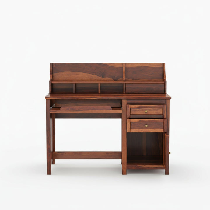 Alondra sheesham wood study table with storage cabinets and shelve