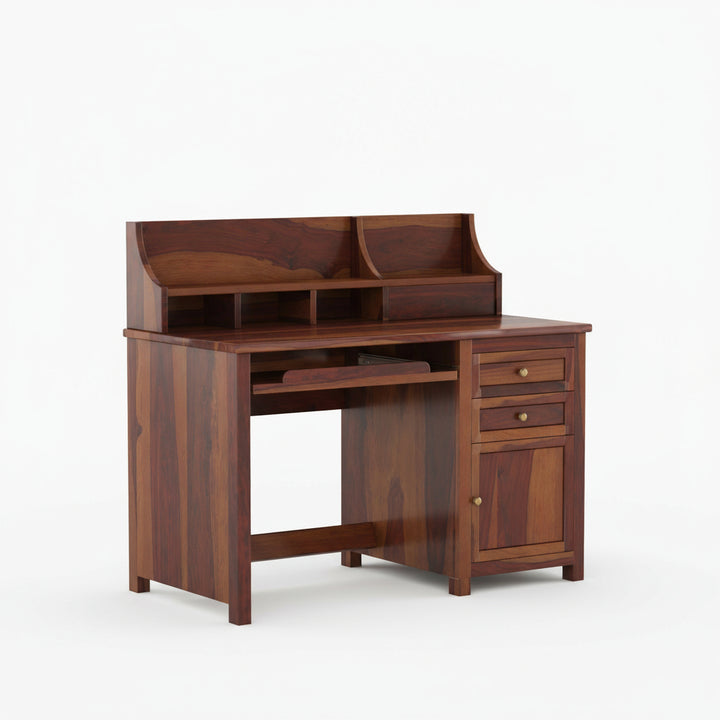 Alondra sheesham wood study table with storage cabinets and shelve