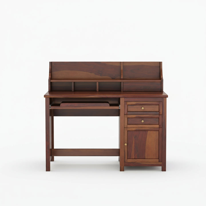 Alondra sheesham wood study table with storage cabinets and shelve