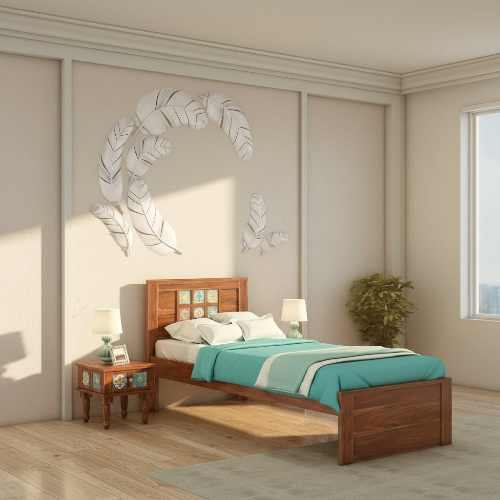 Amparo Solid Sheesham Wood Single Bed Without Storage (Natural Finish)