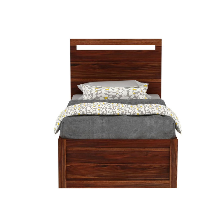 Brenda Solid Sheesham Wood Single Bed With Two Drawers (Natural Finish)