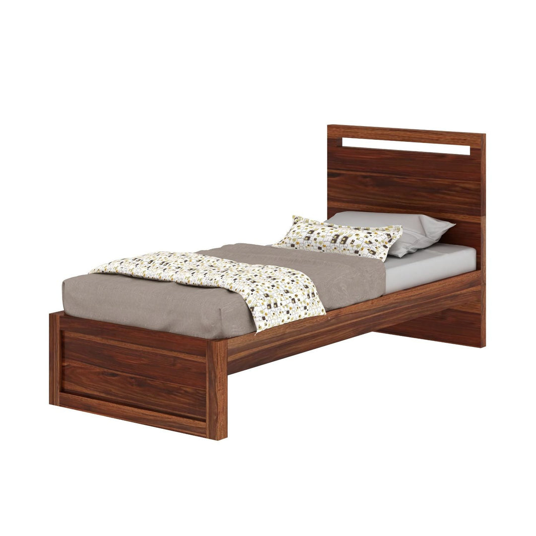Benita Solid Sheesham Wood Single Bed Without Storage (Natural Finish)