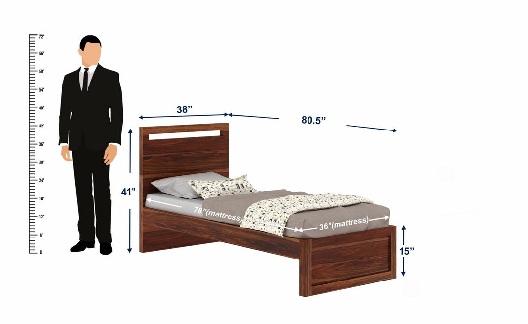 Benita Solid Sheesham Wood Single Bed Without Storage (Natural Finish)