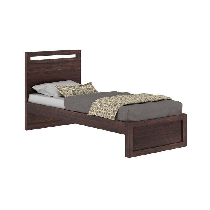 Berta Solid Sheesham Wood Single Bed Without Storage (Walnut Finish)