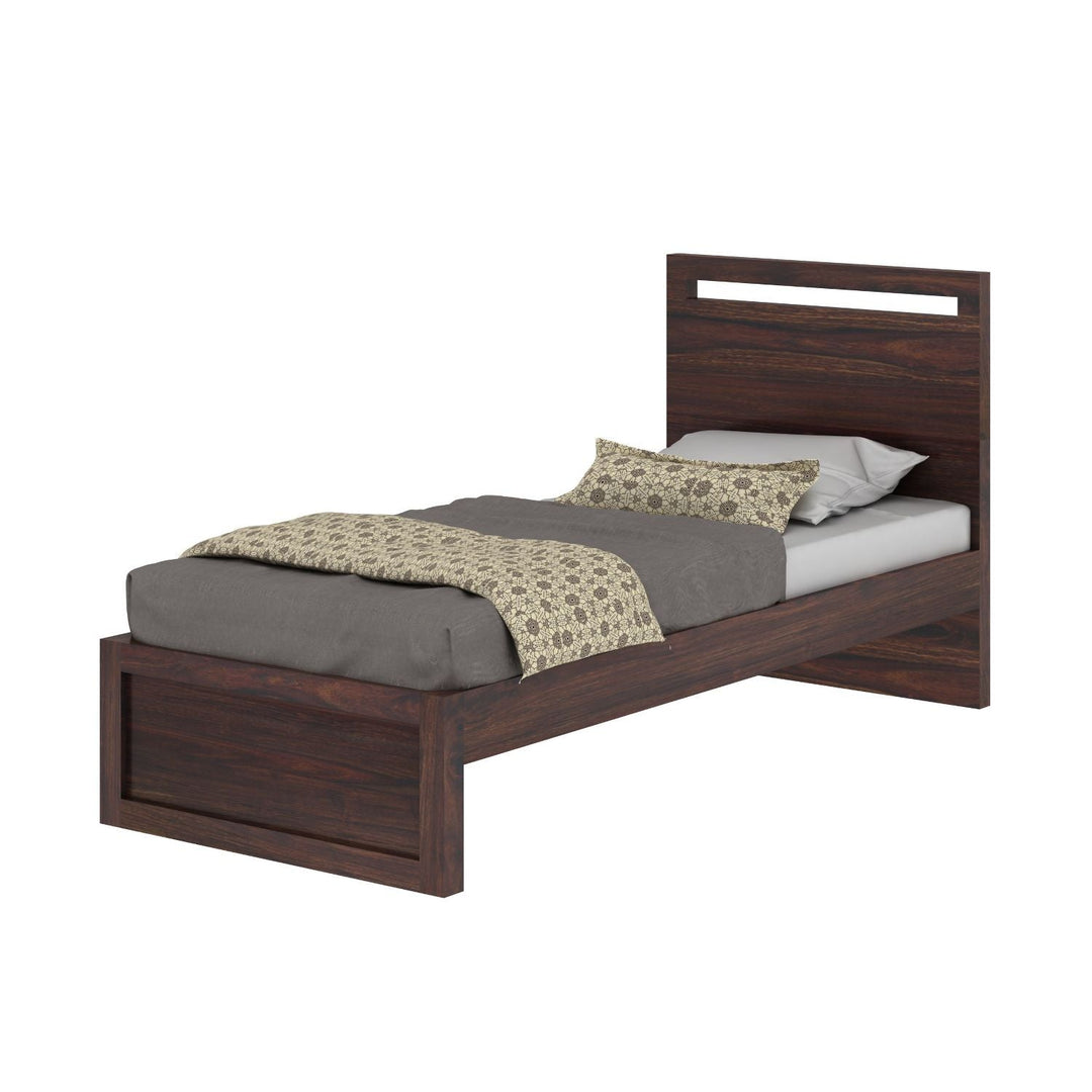 Berta Solid Sheesham Wood Single Bed Without Storage (Walnut Finish)