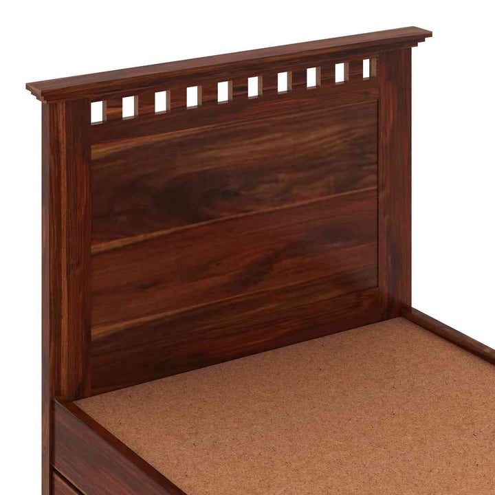 Encarna Solid Sheesham Wood Single Bed With Two Drawers (Natural Finish)