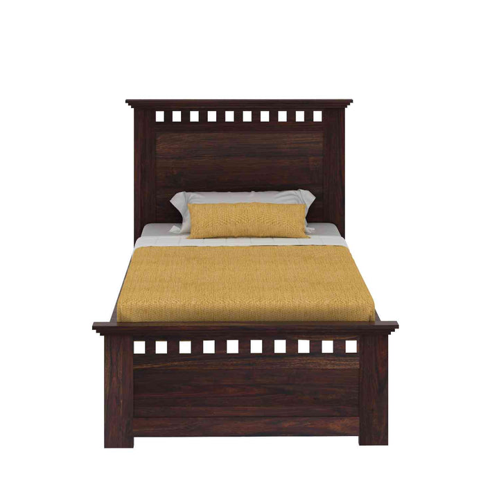 Eliana Solid Sheesham Wood Single Bed Without Storage (Walnut Finish)