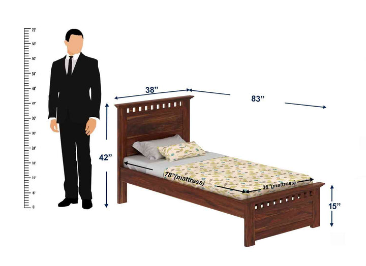 Dorotea Solid Sheesham Wood Single Bed Without Storage (Natural Finish)