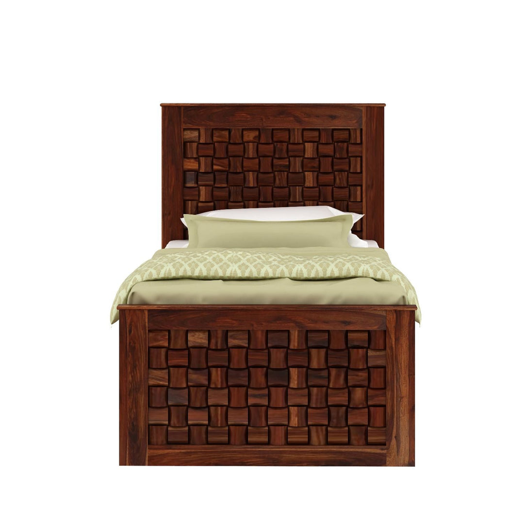 Coral Solid Sheesham Wood Single Bed With Two Drawers (Natural Finish)
