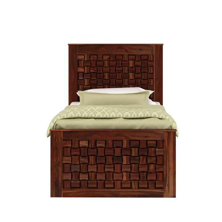 Coral Solid Sheesham Wood Single Bed With Two Drawers (Natural Finish)