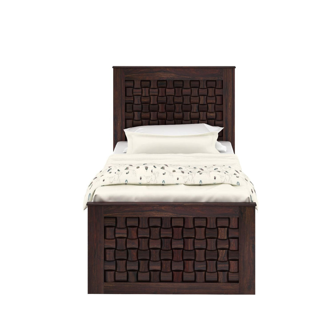 Clarisa Solid Sheesham Wood Single Bed With Two Drawers (Walnut Finish)