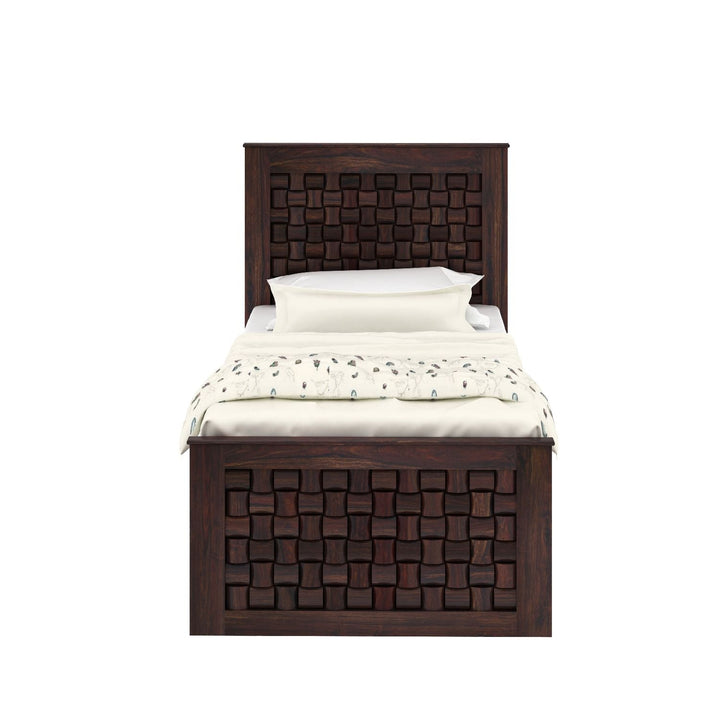 Clarisa Solid Sheesham Wood Single Bed With Two Drawers (Walnut Finish)