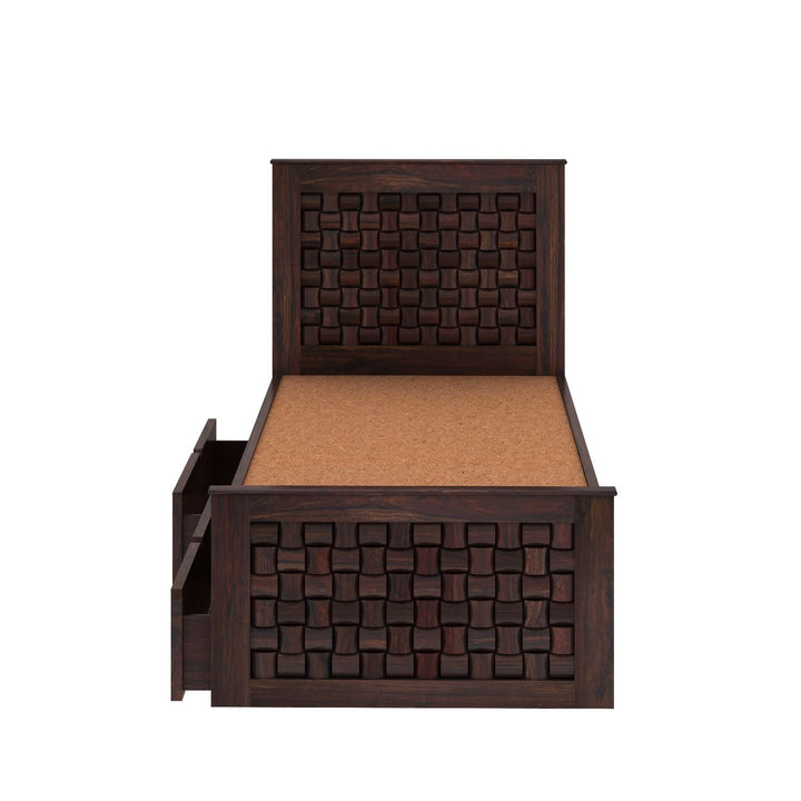 Clarisa Solid Sheesham Wood Single Bed With Two Drawers (Walnut Finish)