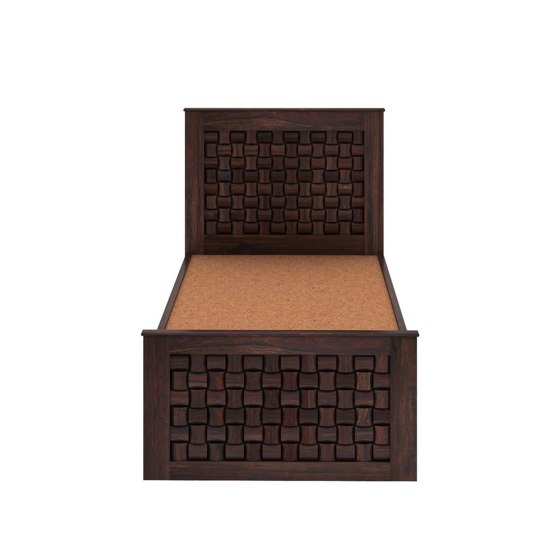 Clarisa Solid Sheesham Wood Single Bed With Two Drawers (Walnut Finish)