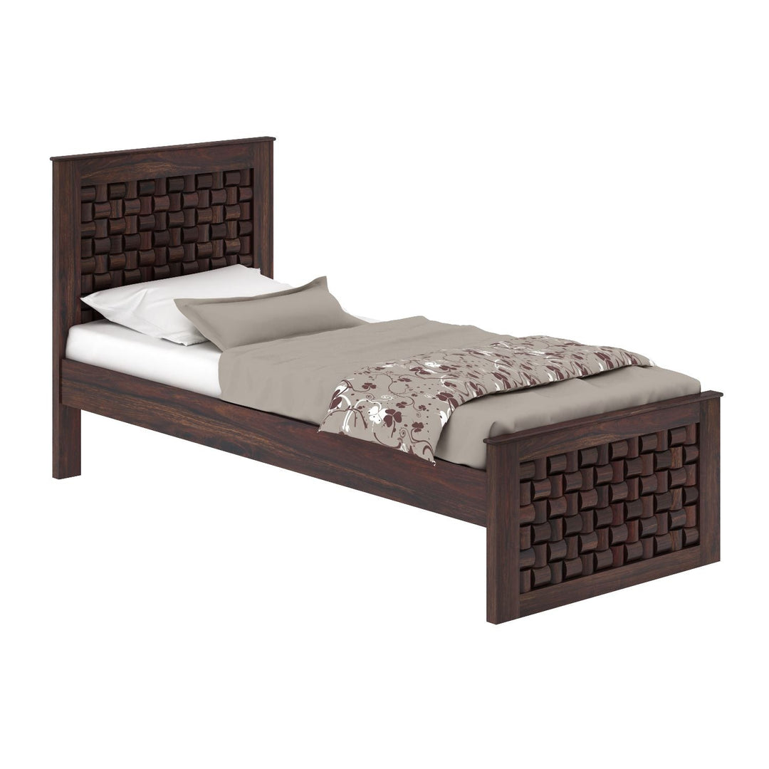 Cielo Solid Sheesham Wood Single Bed Without Storage (Walnut Finish)