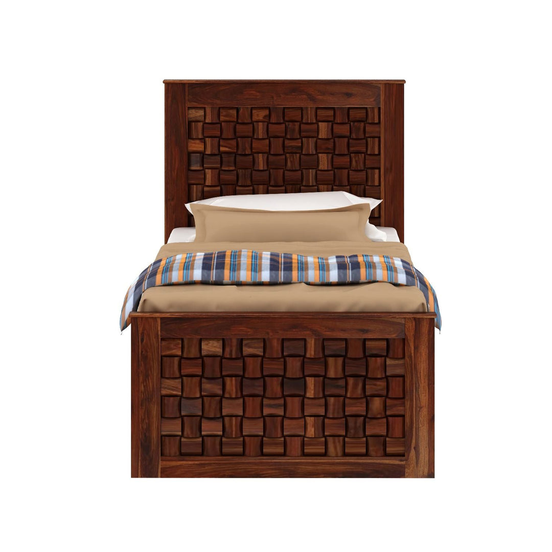Olivia Solid Sheesham Wood Single Bed Without Storage (Natural Finish)