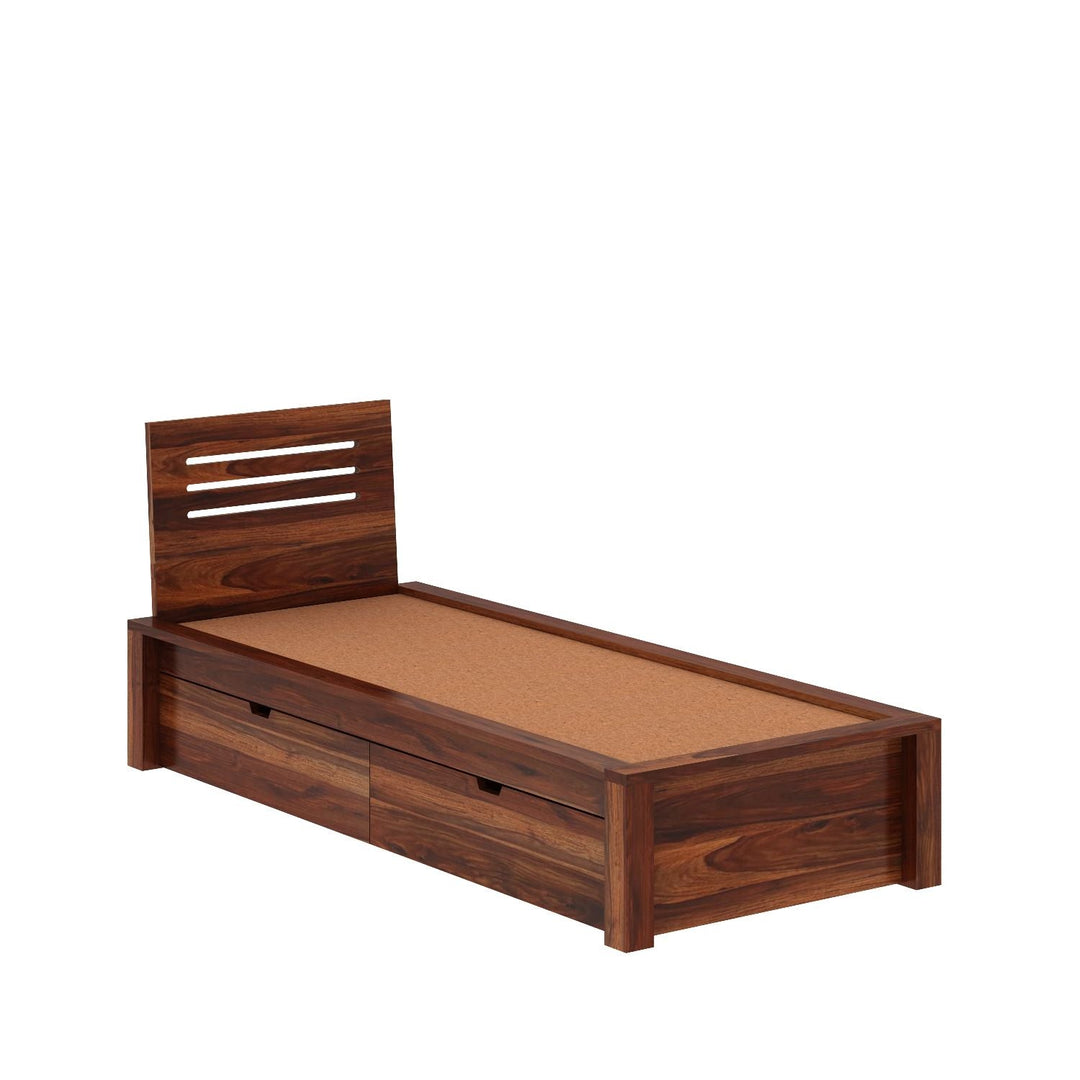 Ariana Solid Sheesham Wood Single Bed With Two Drawers (Natural Finish)
