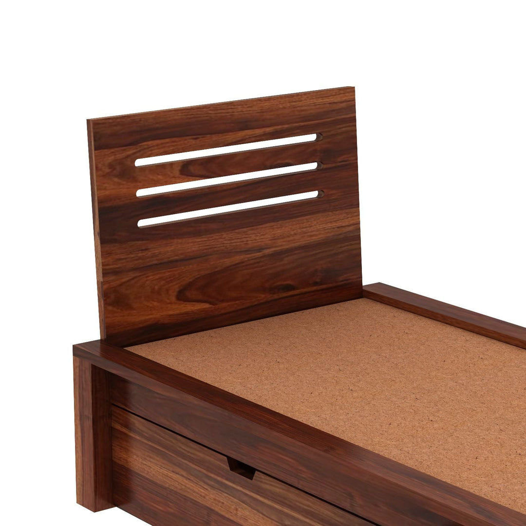Ariana Solid Sheesham Wood Single Bed With Two Drawers (Natural Finish)