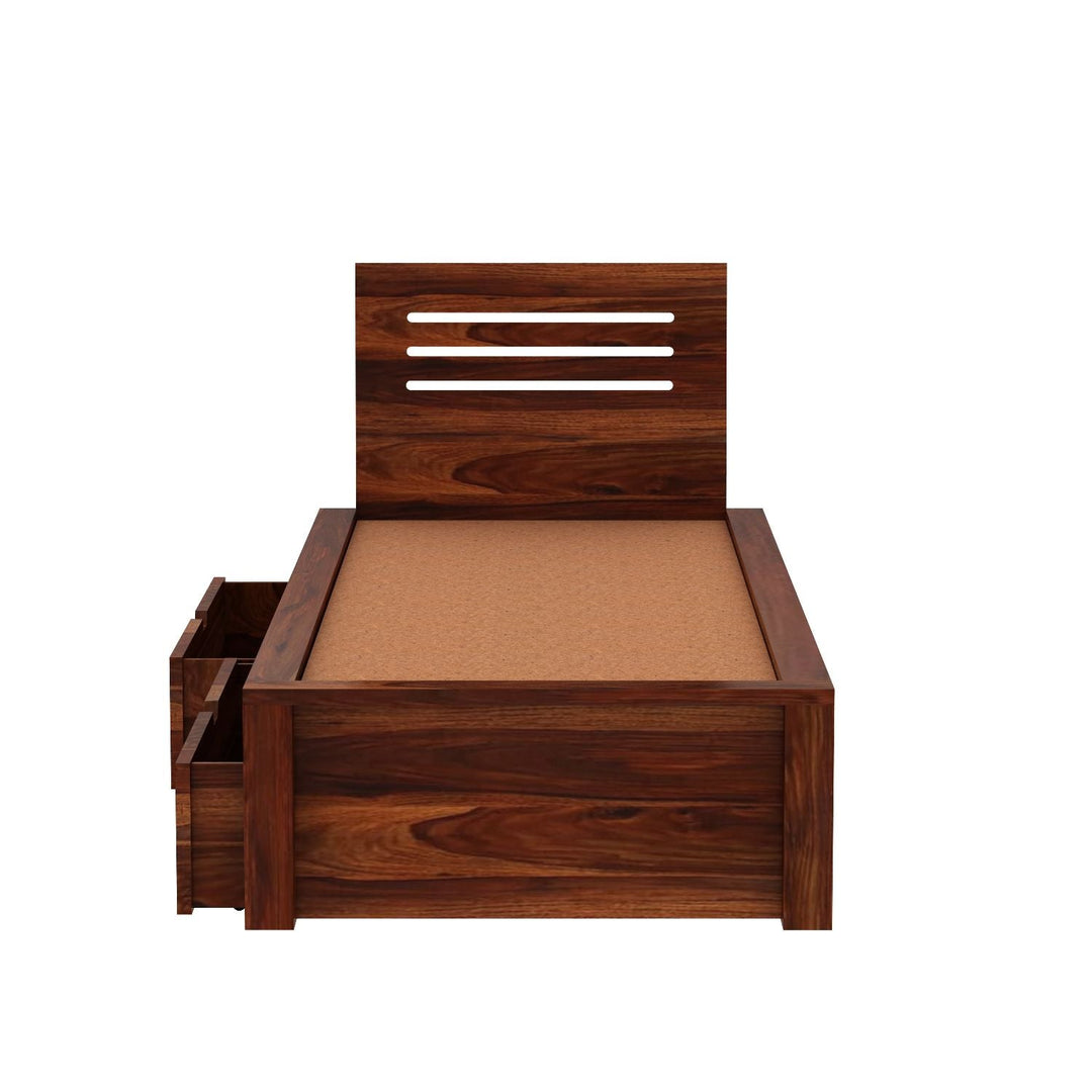 Ariana Solid Sheesham Wood Single Bed With Two Drawers (Natural Finish)