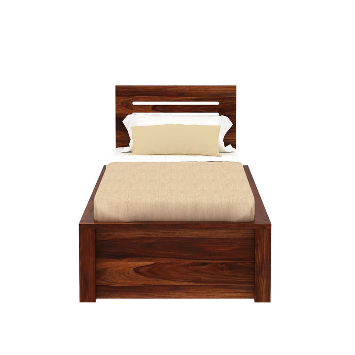 Ariana Solid Sheesham Wood Single Bed With Two Drawers (Natural Finish)