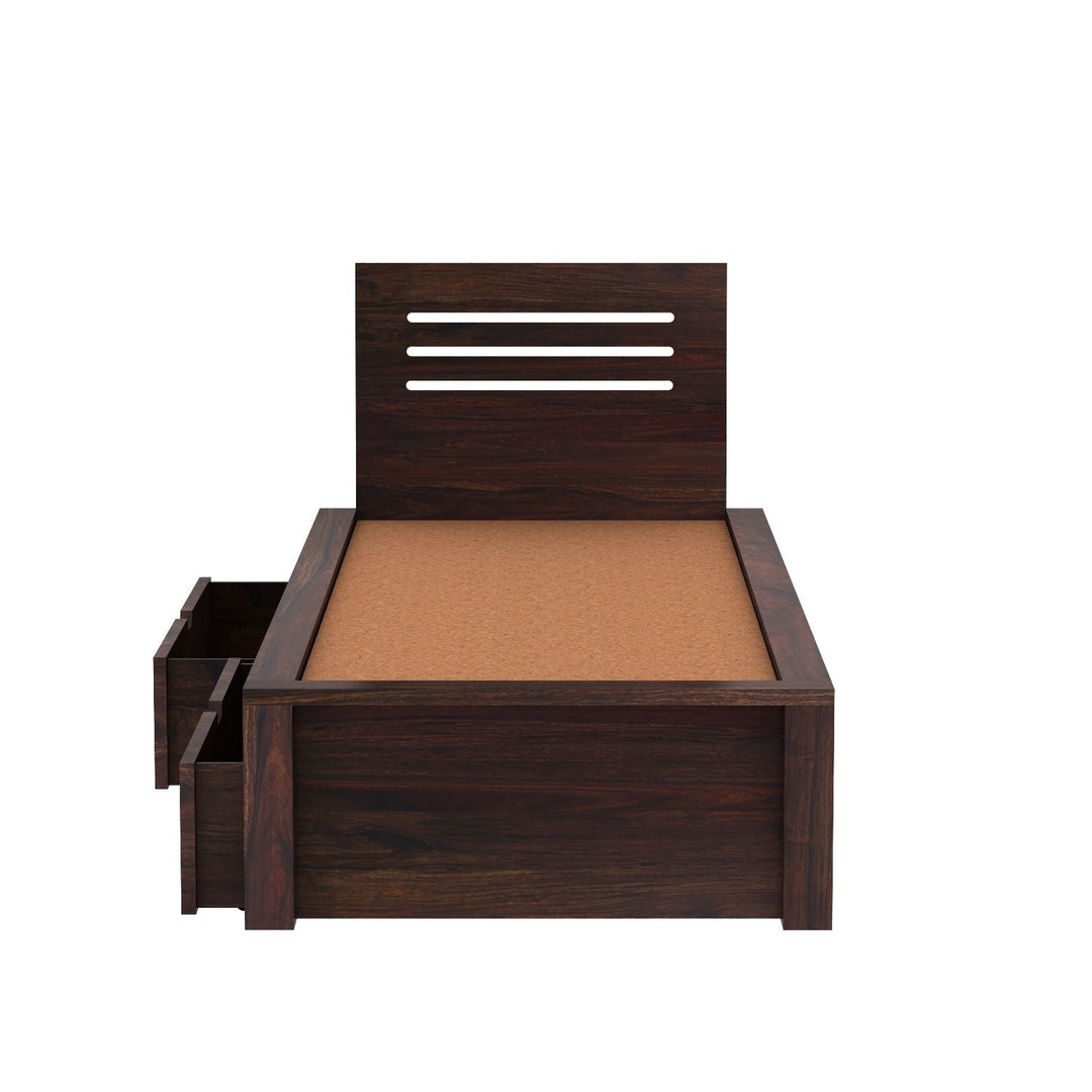 Aurora Solid Sheesham Wood Single Bed With Two Drawers (Walnut Finish)