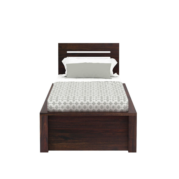 Aurora Solid Sheesham Wood Single Bed With Two Drawers (Walnut Finish)
