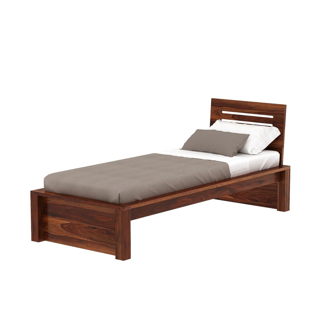 Araceli Solid Sheesham Wood Single Bed Without Storage (Natural Finish)