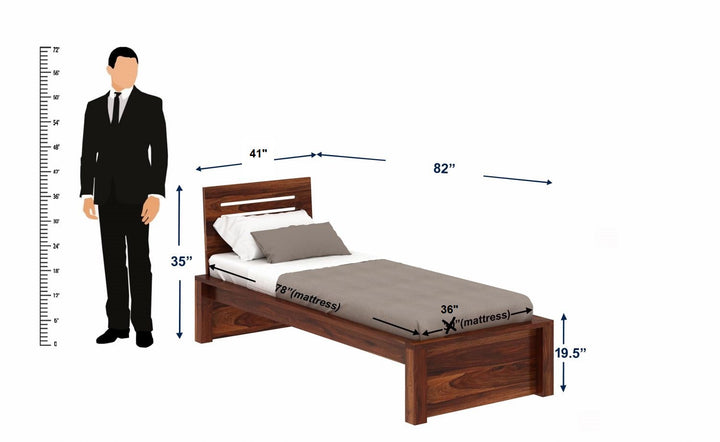Araceli Solid Sheesham Wood Single Bed Without Storage (Natural Finish)