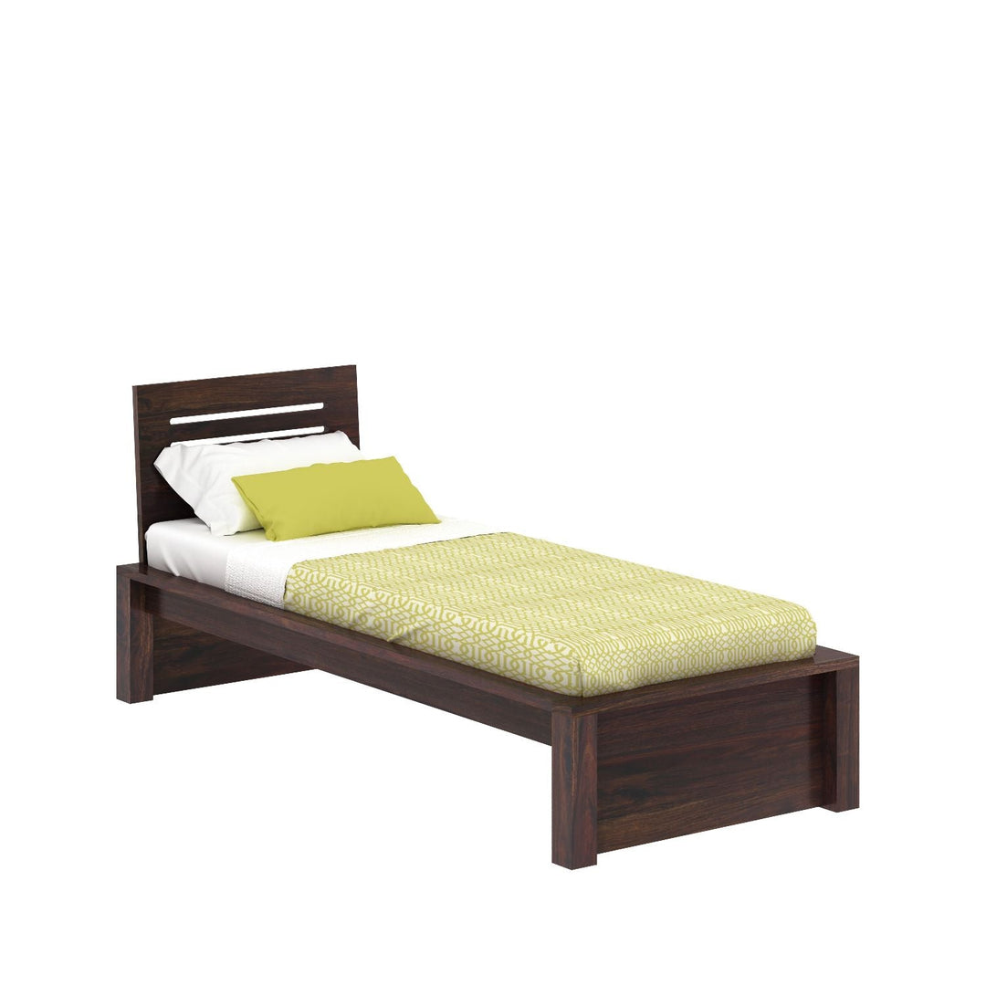 Aranza Solid Sheesham Wood Single Bed Without Storage (Walnut Finish)