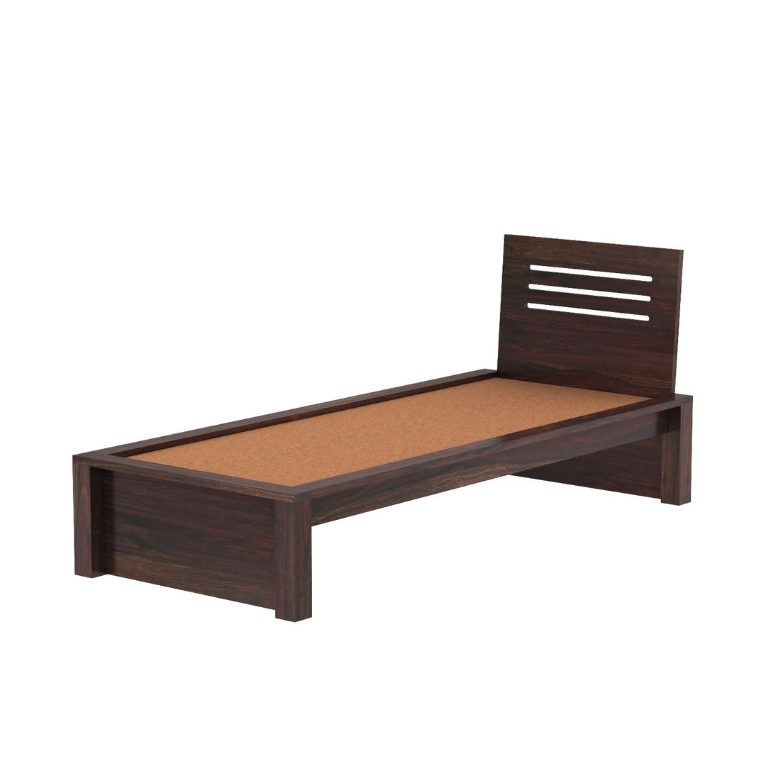 Aranza Solid Sheesham Wood Single Bed Without Storage (Walnut Finish)