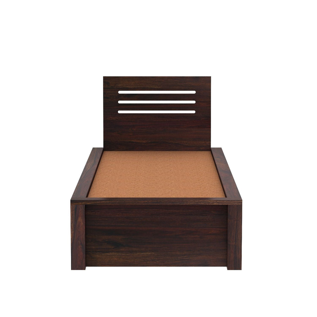 Aranza Solid Sheesham Wood Single Bed Without Storage (Walnut Finish)