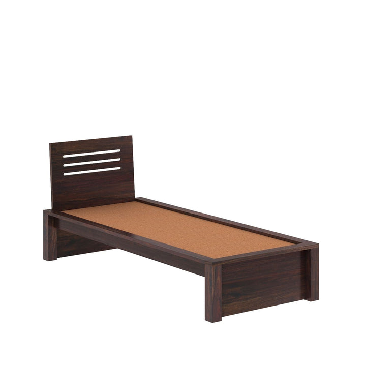 Aranza Solid Sheesham Wood Single Bed Without Storage (Walnut Finish)