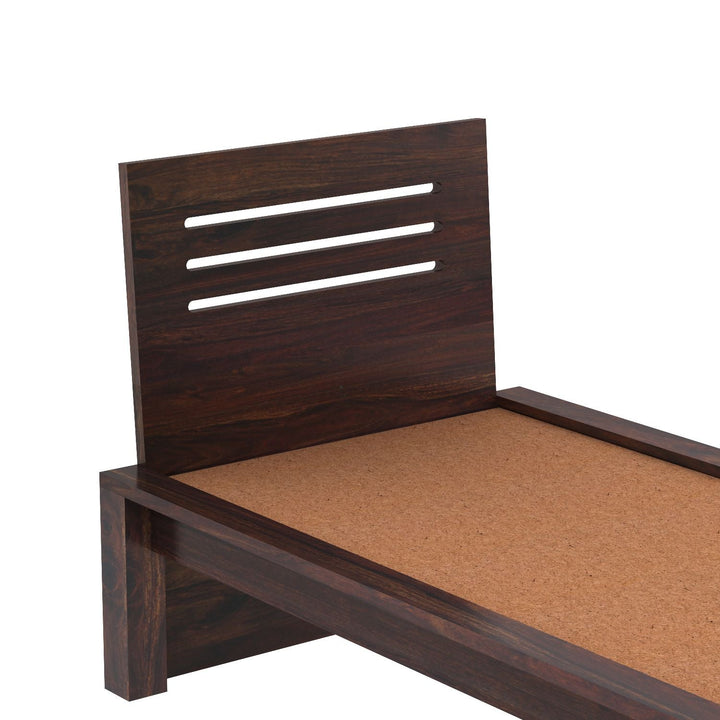 Aranza Solid Sheesham Wood Single Bed Without Storage (Walnut Finish)
