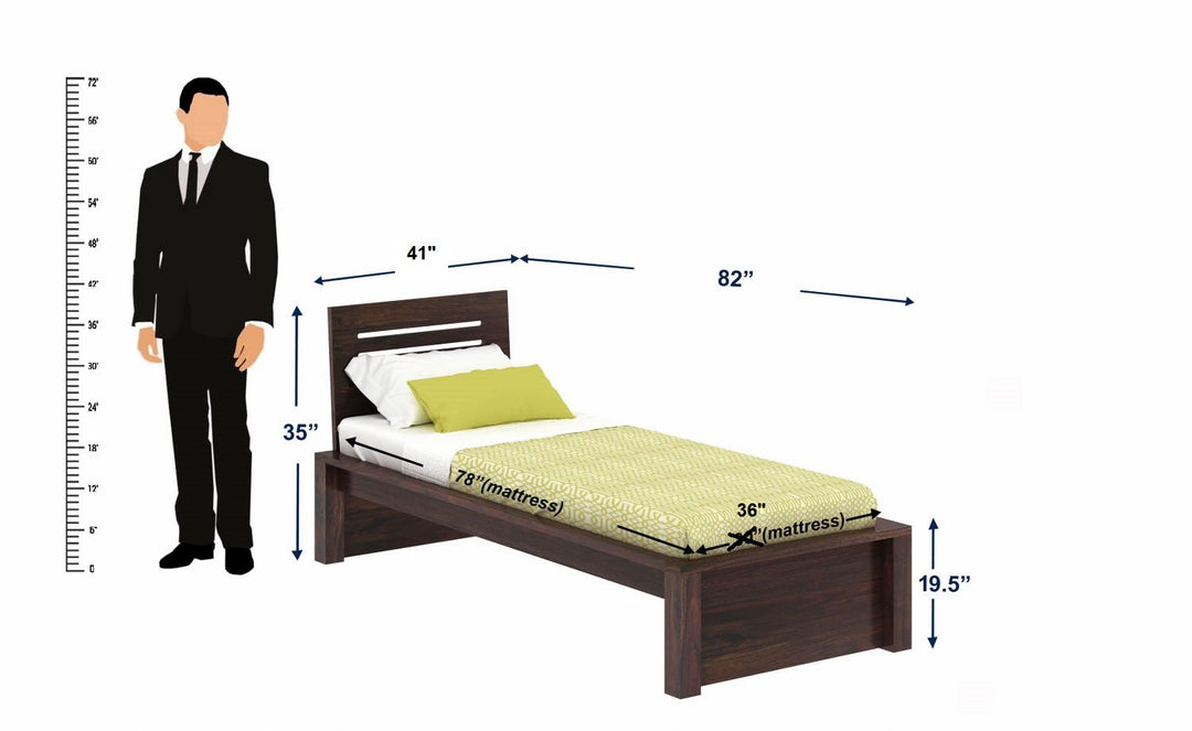 Aranza Solid Sheesham Wood Single Bed Without Storage (Walnut Finish)