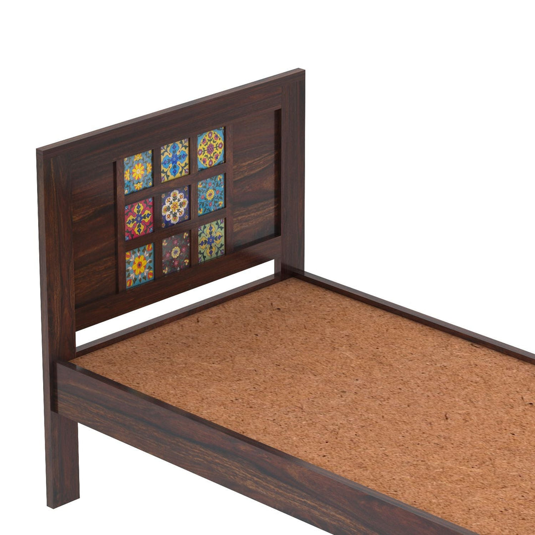 Anabel Solid Sheesham Wood Single Bed Without Storage (Walnut Finish)