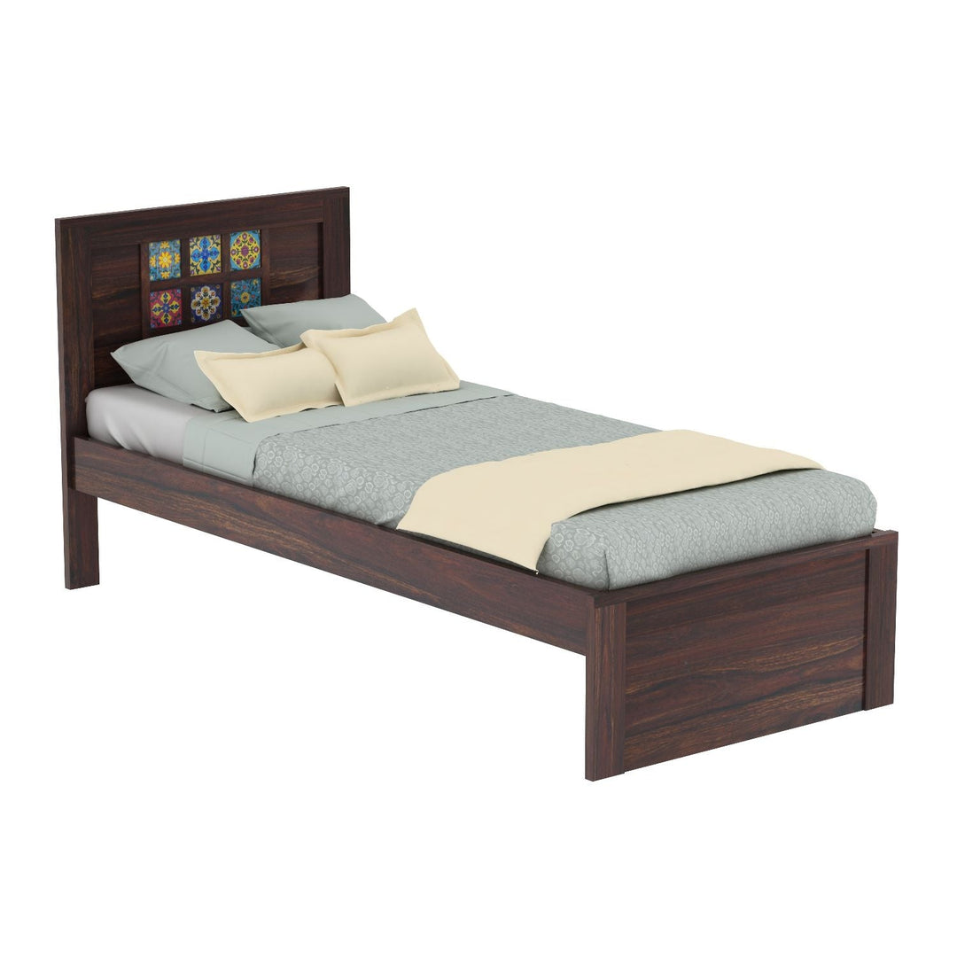 Anabel Solid Sheesham Wood Single Bed Without Storage (Walnut Finish)