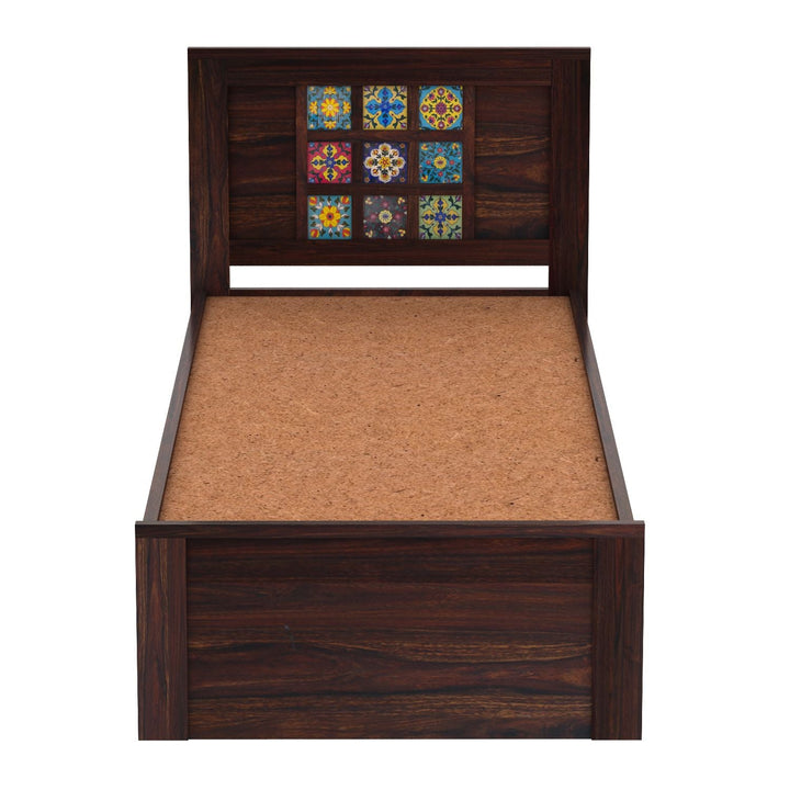 Anabel Solid Sheesham Wood Single Bed Without Storage (Walnut Finish)