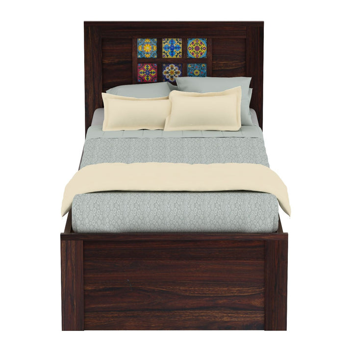 Anabel Solid Sheesham Wood Single Bed Without Storage (Walnut Finish)