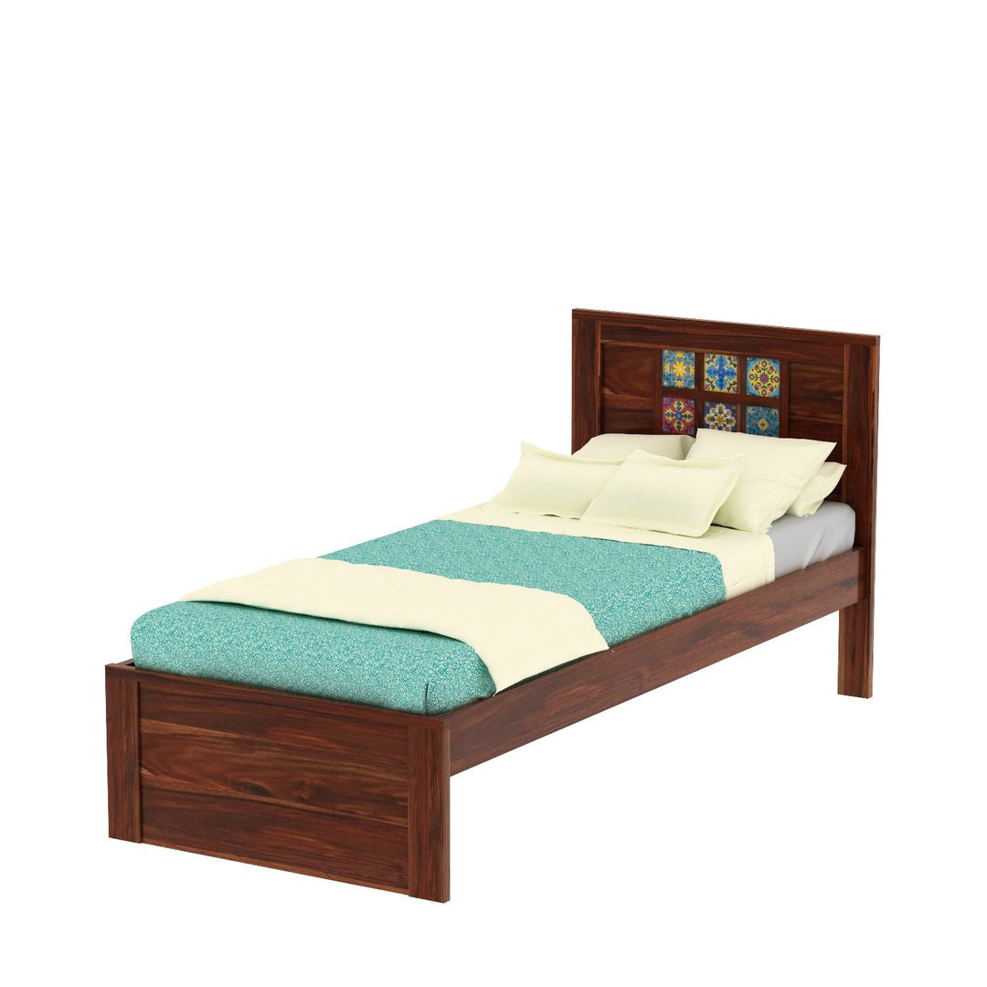 Amparo Solid Sheesham Wood Single Bed Without Storage (Natural Finish)
