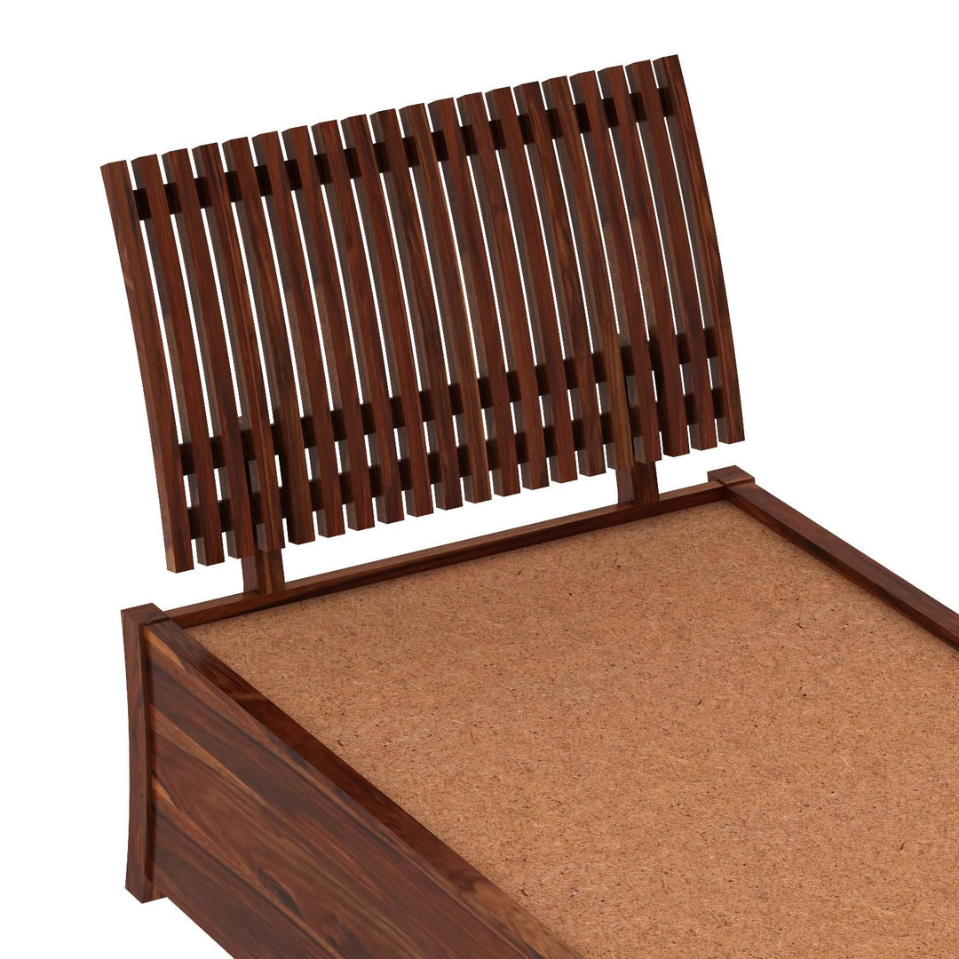 Adela Solid Sheesham Wood Single Bed With Drawer Storage (Natural Finish)