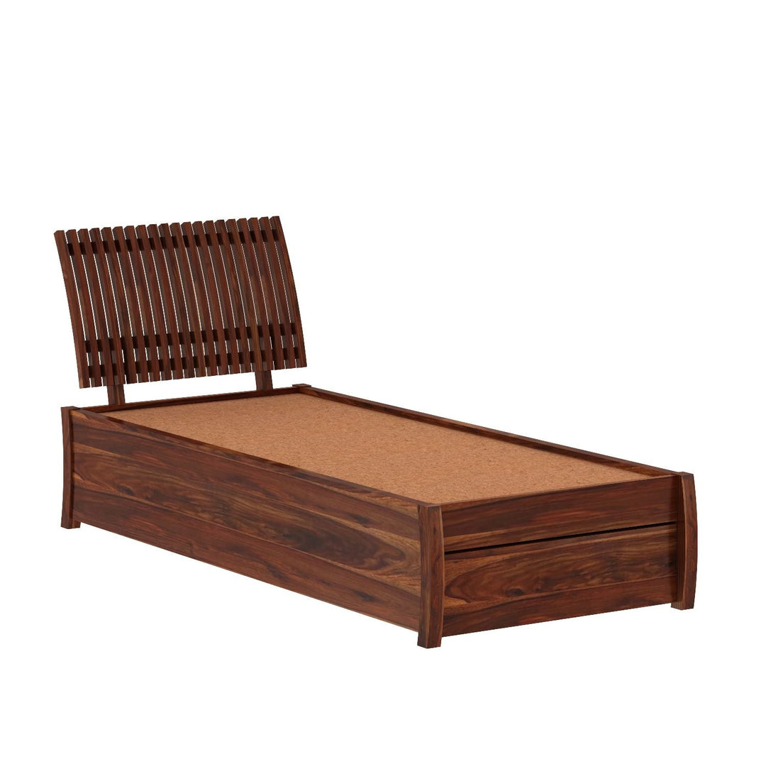Adela Solid Sheesham Wood Single Bed With Drawer Storage (Natural Finish)