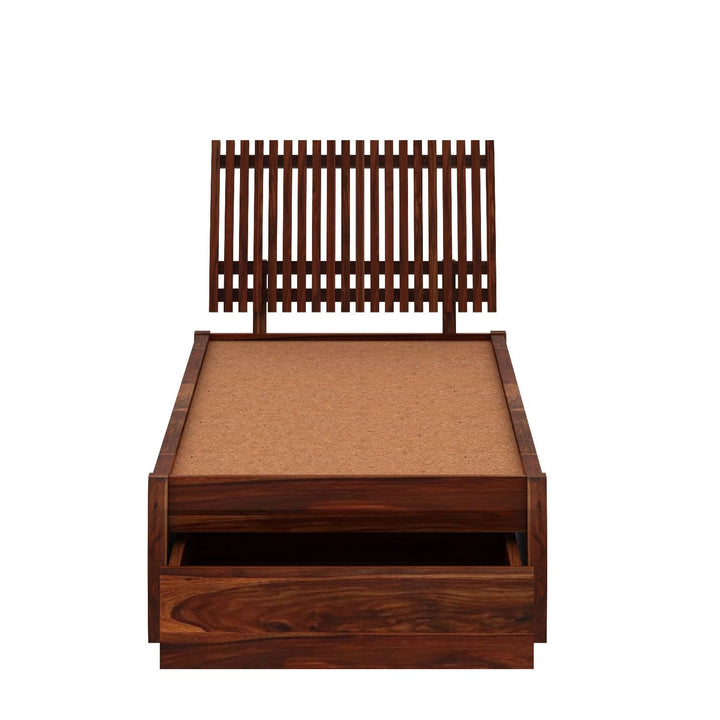 Adela Solid Sheesham Wood Single Bed With Drawer Storage (Natural Finish)